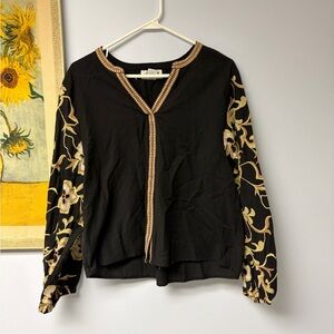 Calypso St. Barth Black Top with Floral embroidery